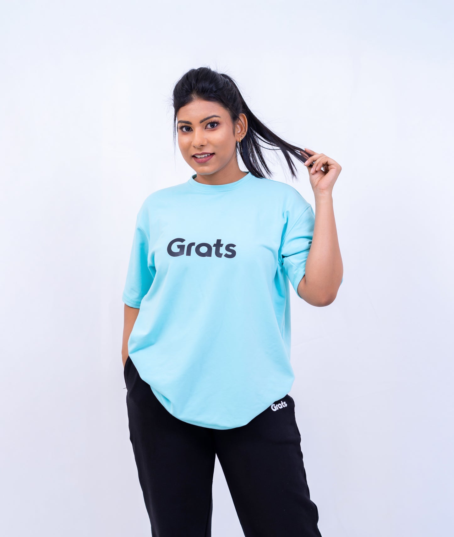 G Rats Oversized Crew Neck Tee - Sky Blue -Spandex Rib Knit -Unisex