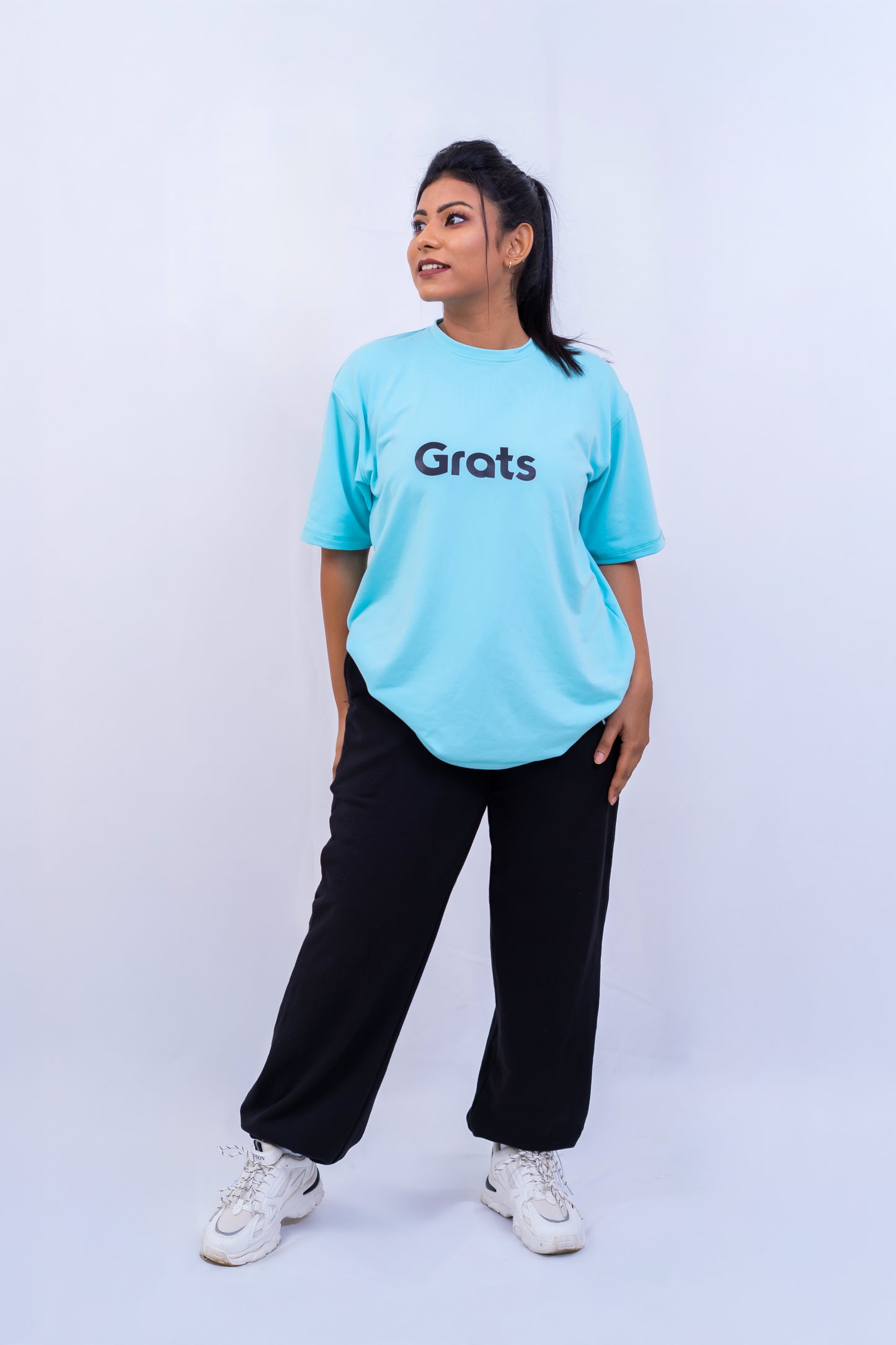 G Rats Oversized Crew Neck Tee - Sky Blue -Spandex Rib Knit -Unisex