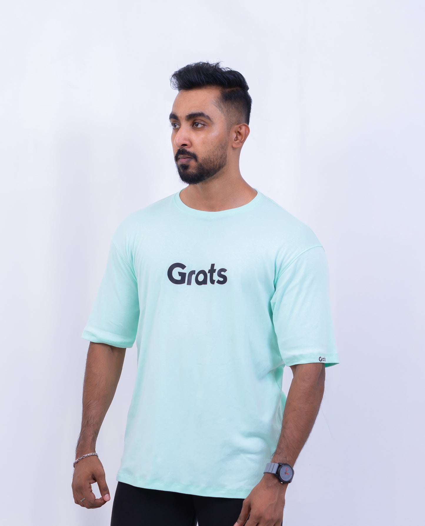 G Rats Oversized Crew Neck Tee - Mint Green - Spandex Rib Knit -Unisex