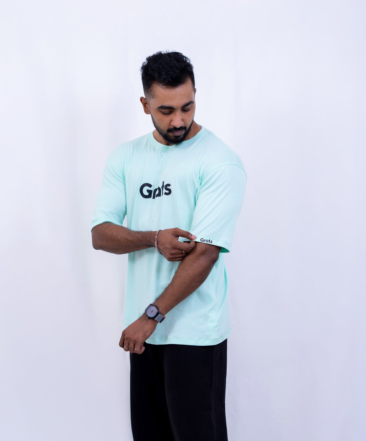 G Rats Oversized Crew Neck Tee - Mint Green - Spandex Rib Knit -Unisex