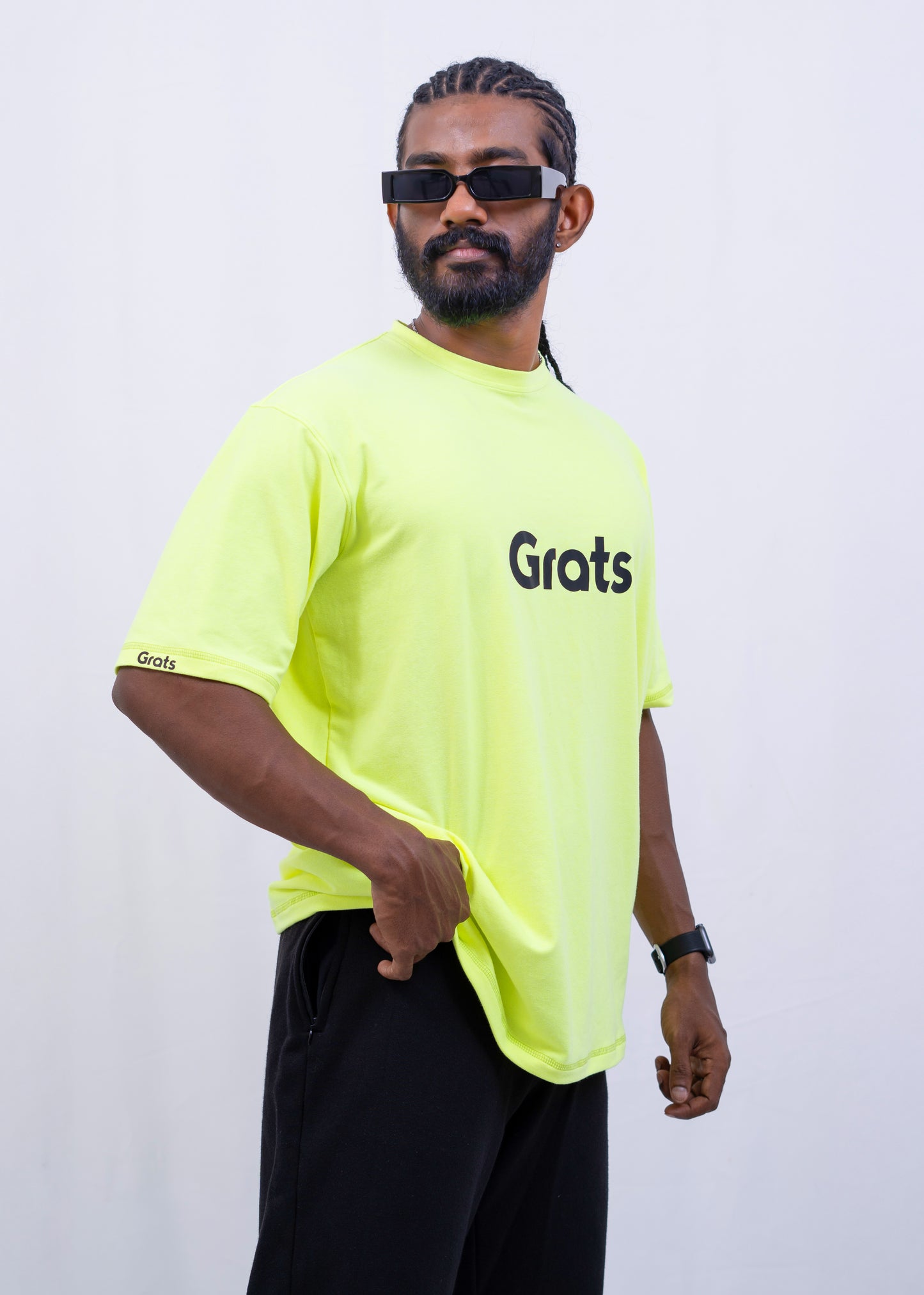 G Rats Oversized Crew Neck Tee - Highlight Yellow -Single Jersey - Unisex