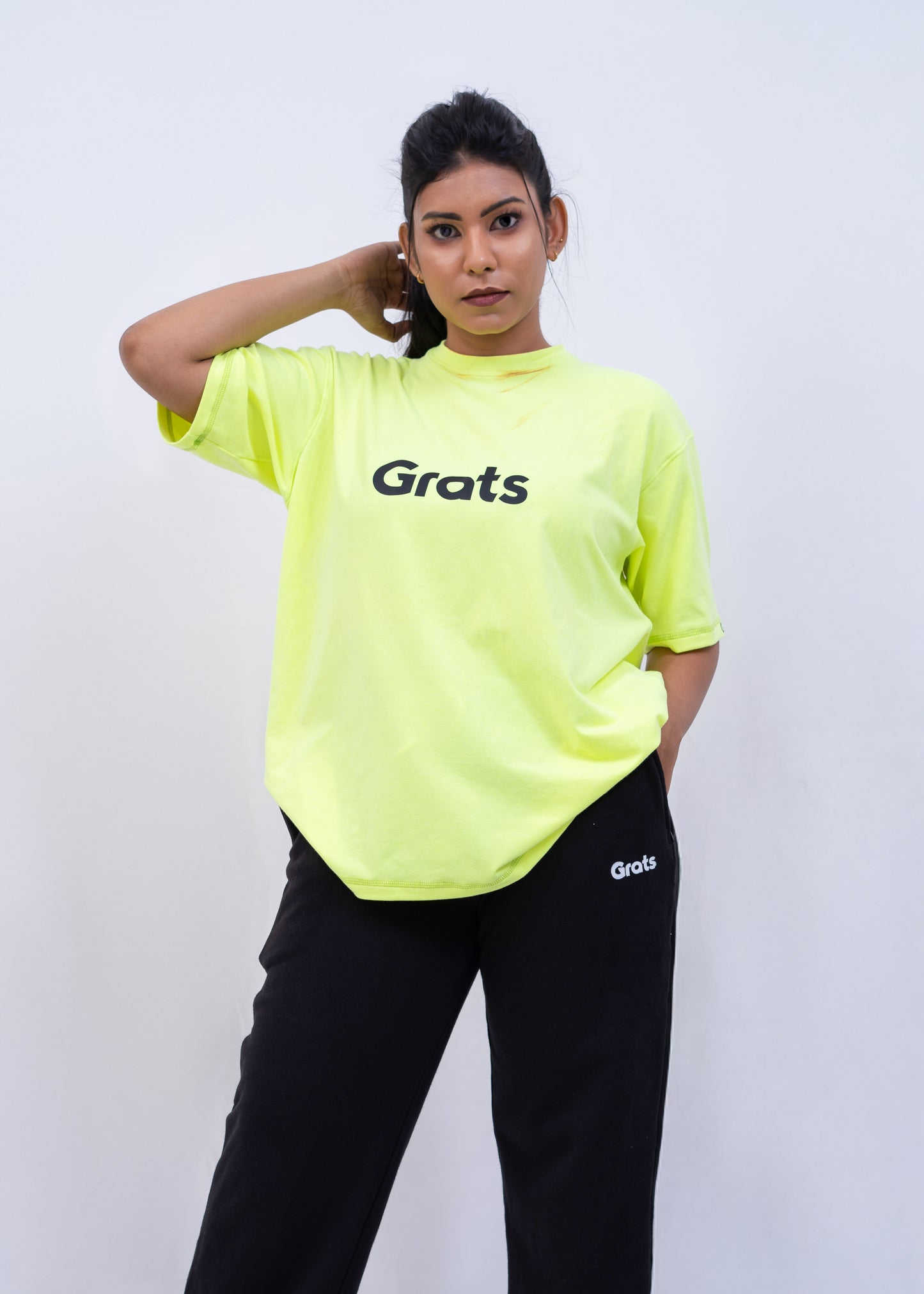 G Rats Oversized Crew Neck Tee - Highlight Yellow -Single Jersey - Unisex