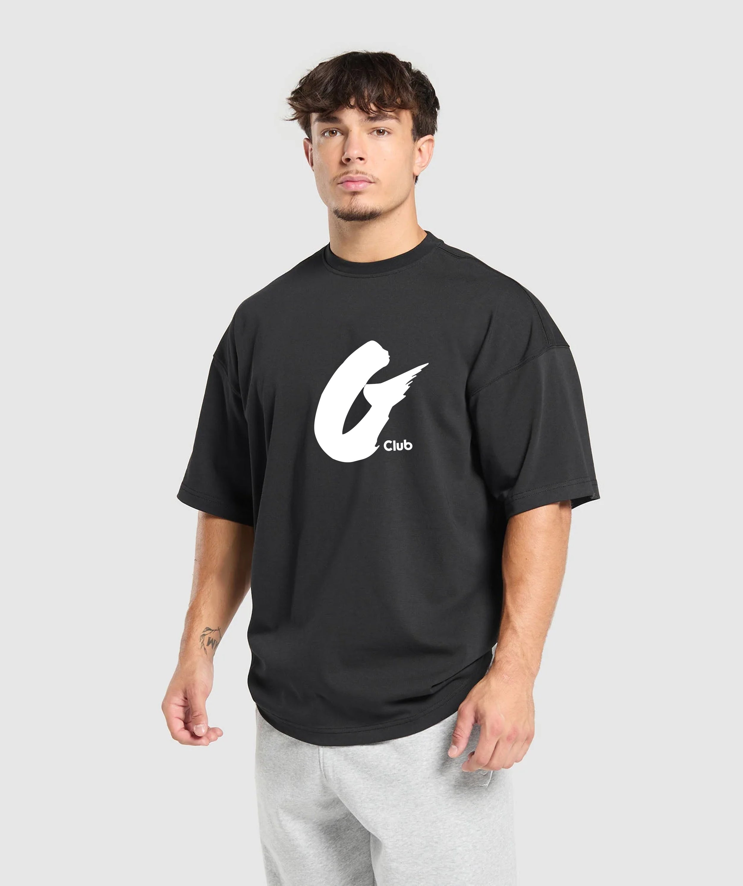 Oversized Baggy Crew Neck Tee - Elephant Black - Gents