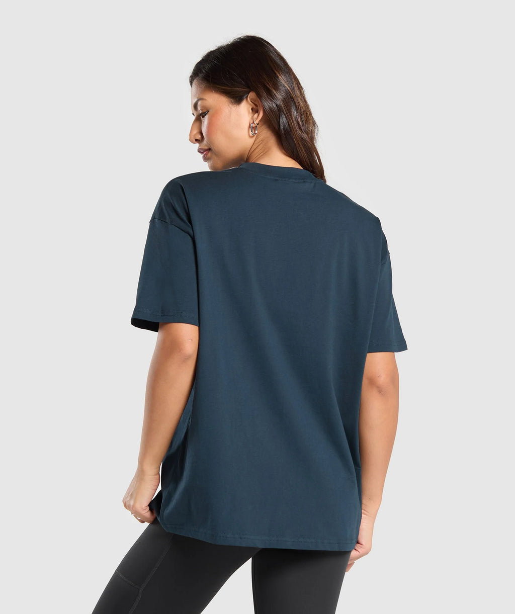 Oversized Baggy Crew Neck Tee - Dark Blue - Ladies