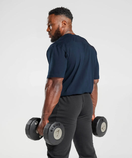 Oversized Baggy Crew Neck Tee - Dark Blue - Gents