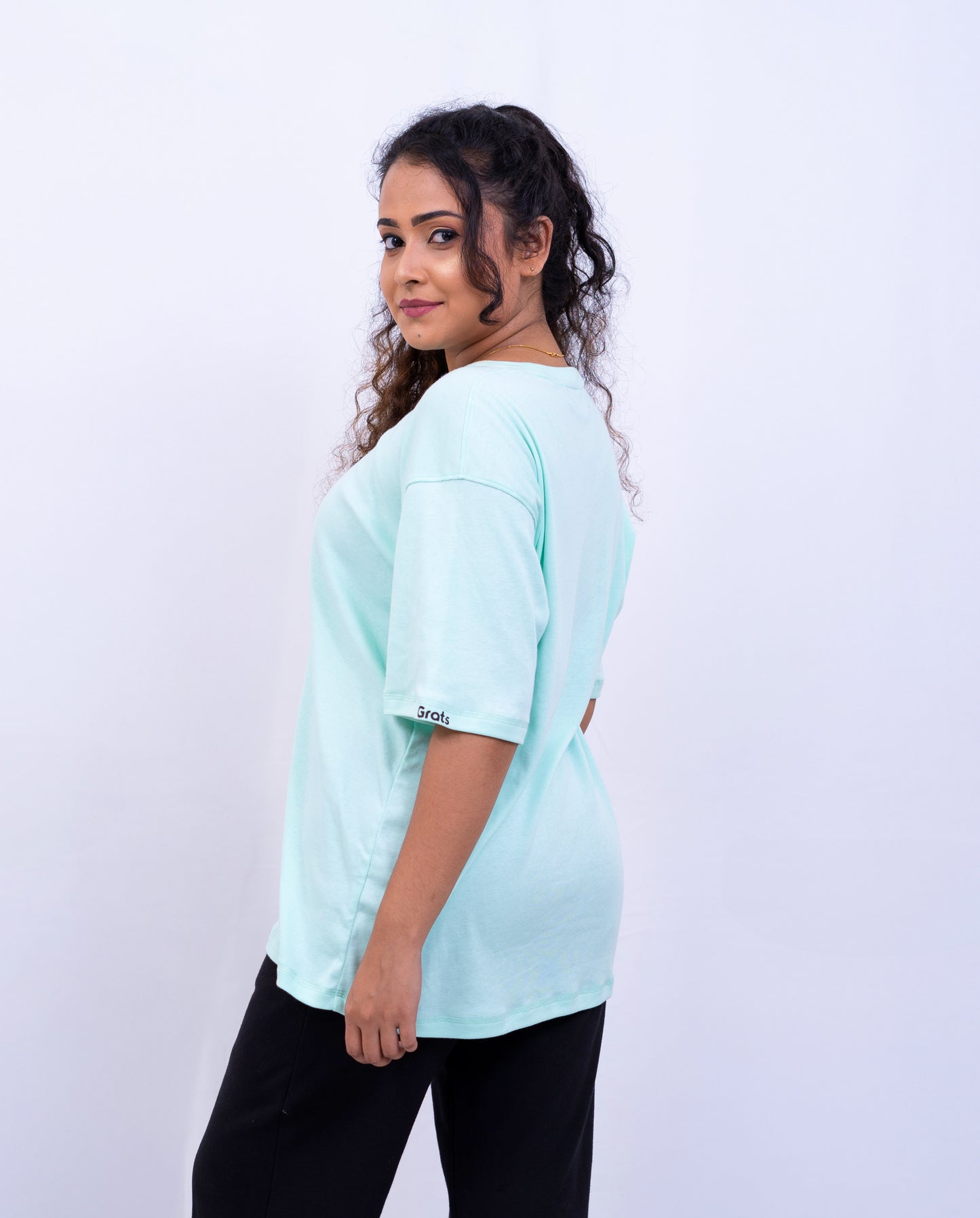 G Rats Oversized Crew Neck Tee - Mint Green -  Spandex Rib Knit -Unisex