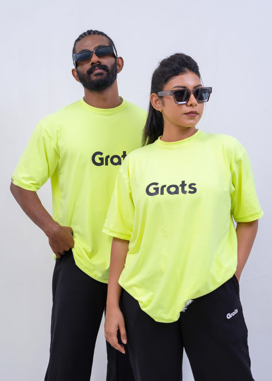 G Rats Oversized Crew Neck Tee - Highlight Yellow -Single Jersey - Unisex