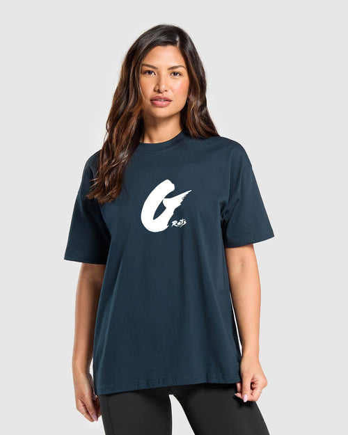 Oversized Baggy Crew Neck Tee - Dark Blue - Ladies