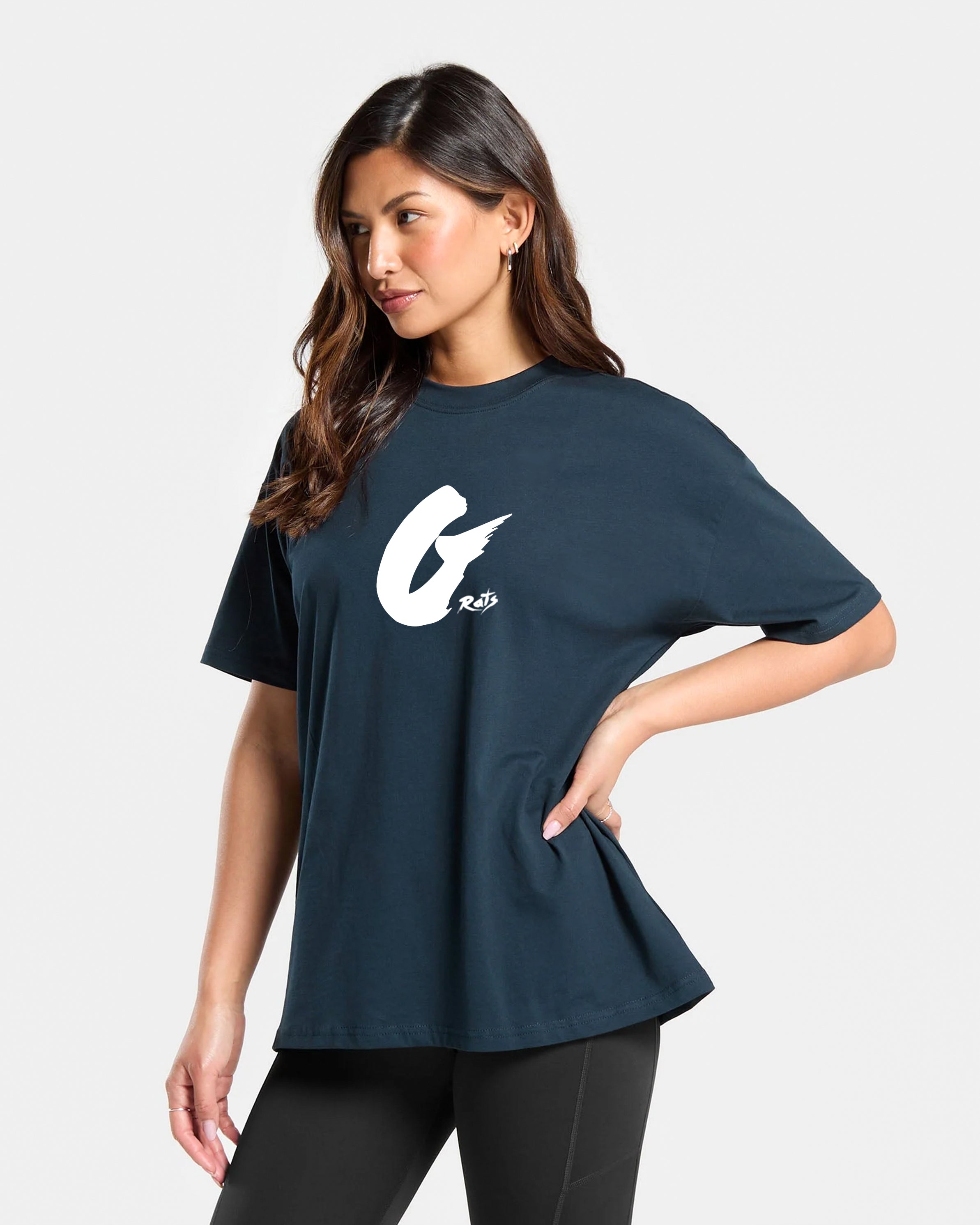 Oversized Baggy Crew Neck Tee - Dark Blue - Ladies