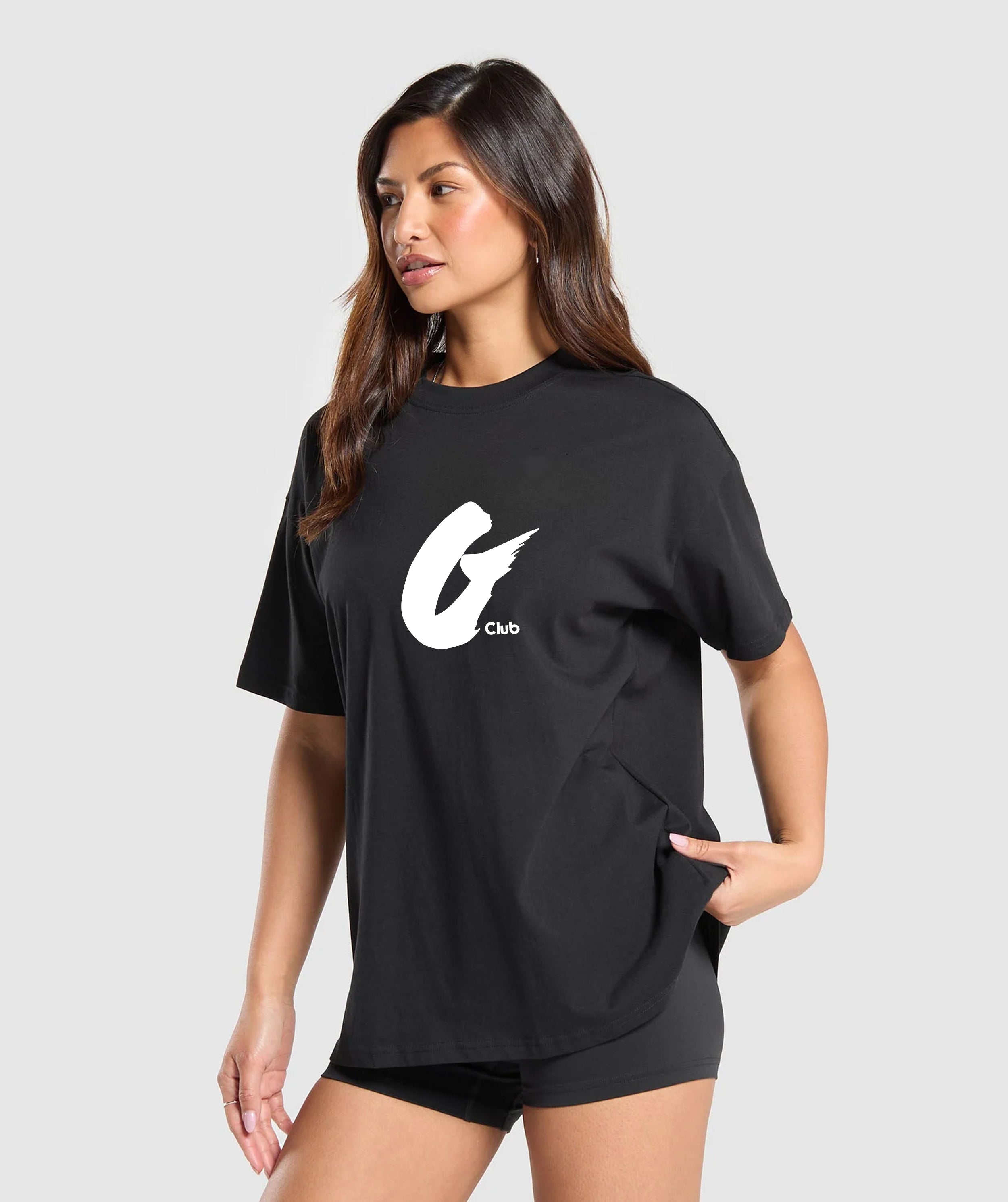 Oversized Baggy Crew Neck Tee - Elephant Black - Ladies